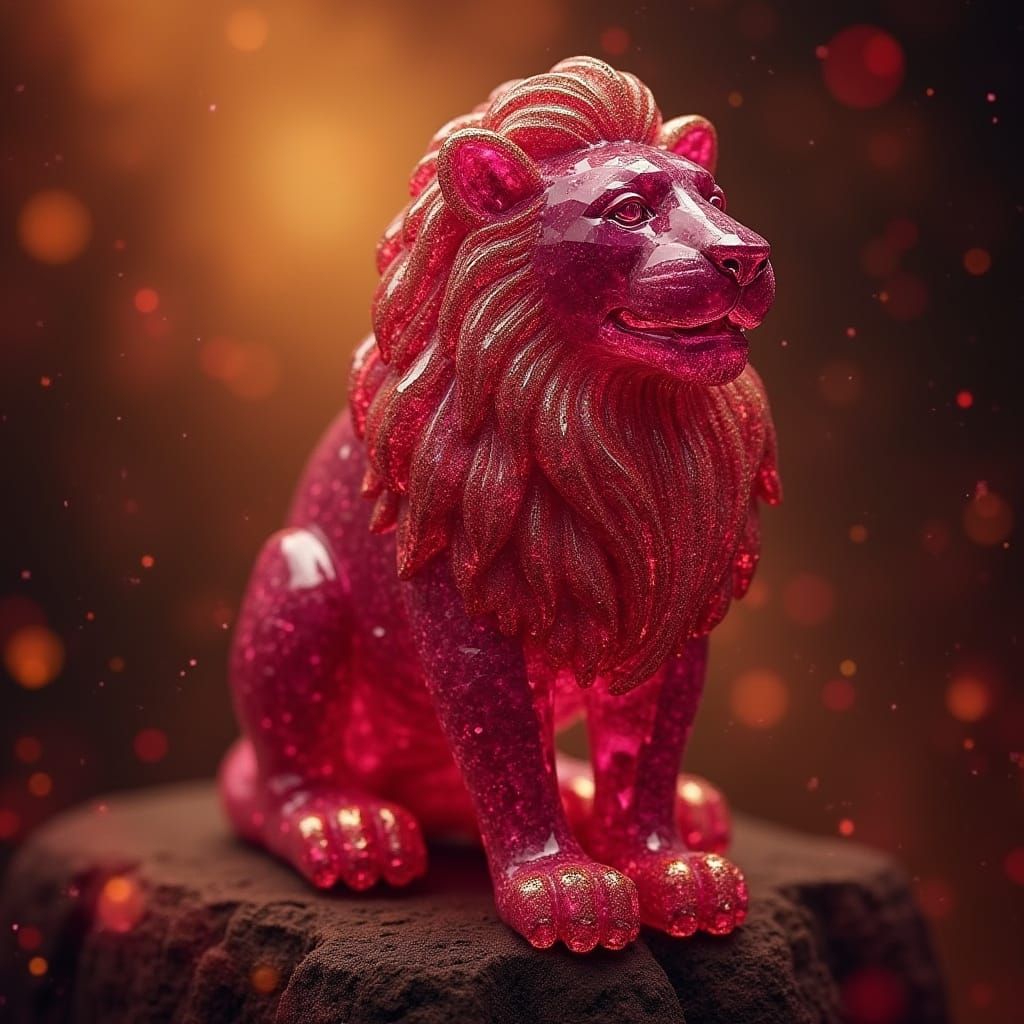 Majestic Lion-Shaped Ruby in Art Nouveau Style