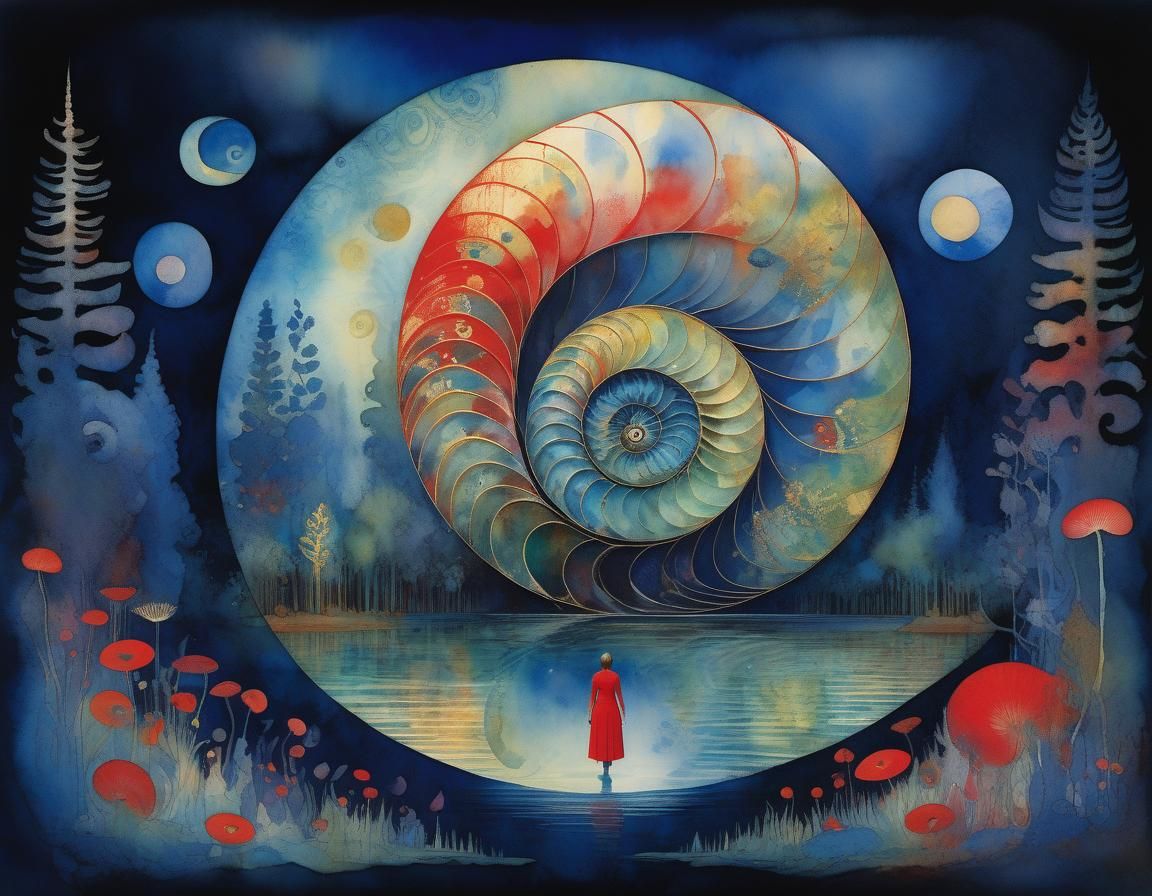 Mystical Nautilus Spiral: Forest, Ocean, and Dream