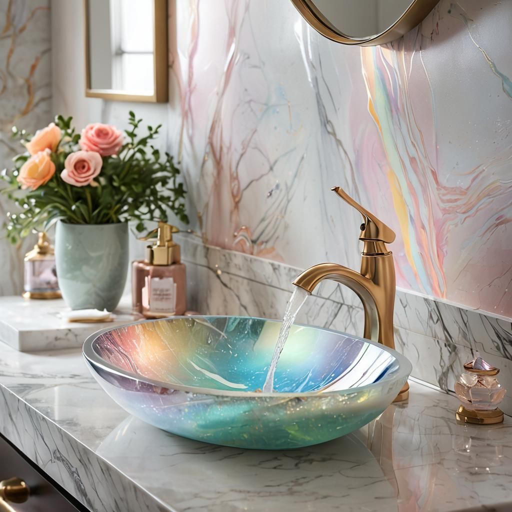 Magical Bathroom Scene with Iridescent Backsplash