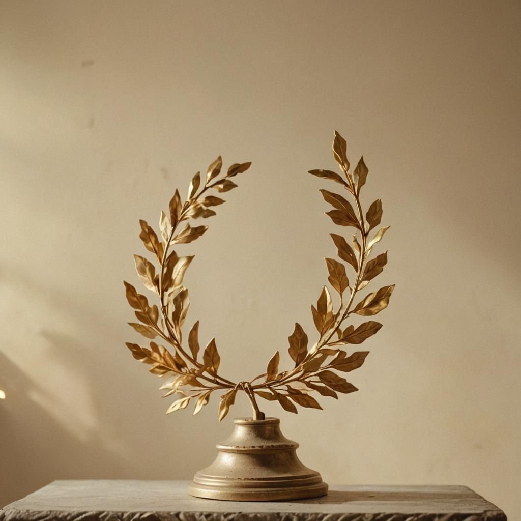 Golden Laurel Wreath on Pedestal: Cinematic Film Still
