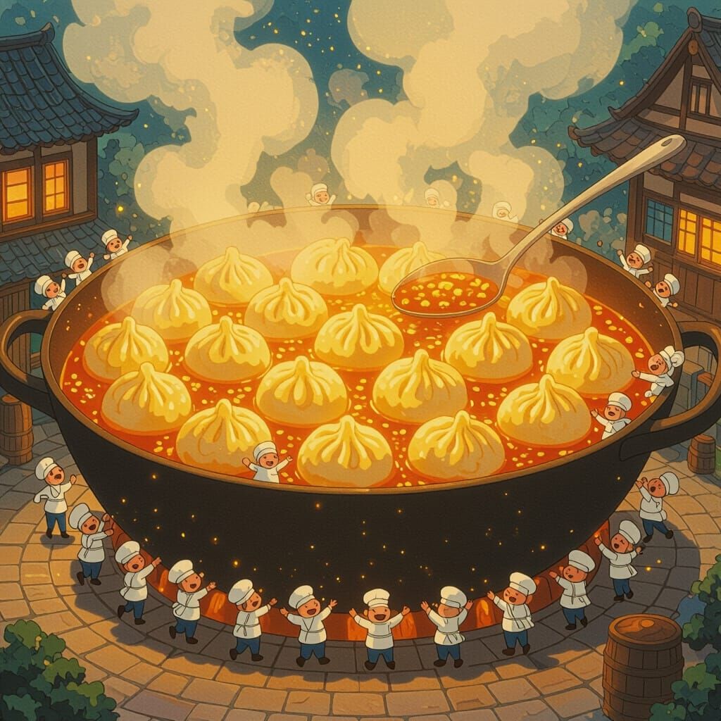 Giant Dumpling Pan: A Miyazaki-esque Scene