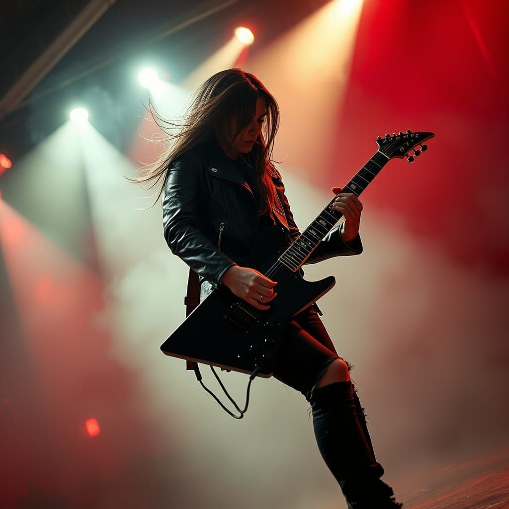 Epic 80s Heavy Metal Goddess Shreds on Guitar in Gritty Conc...