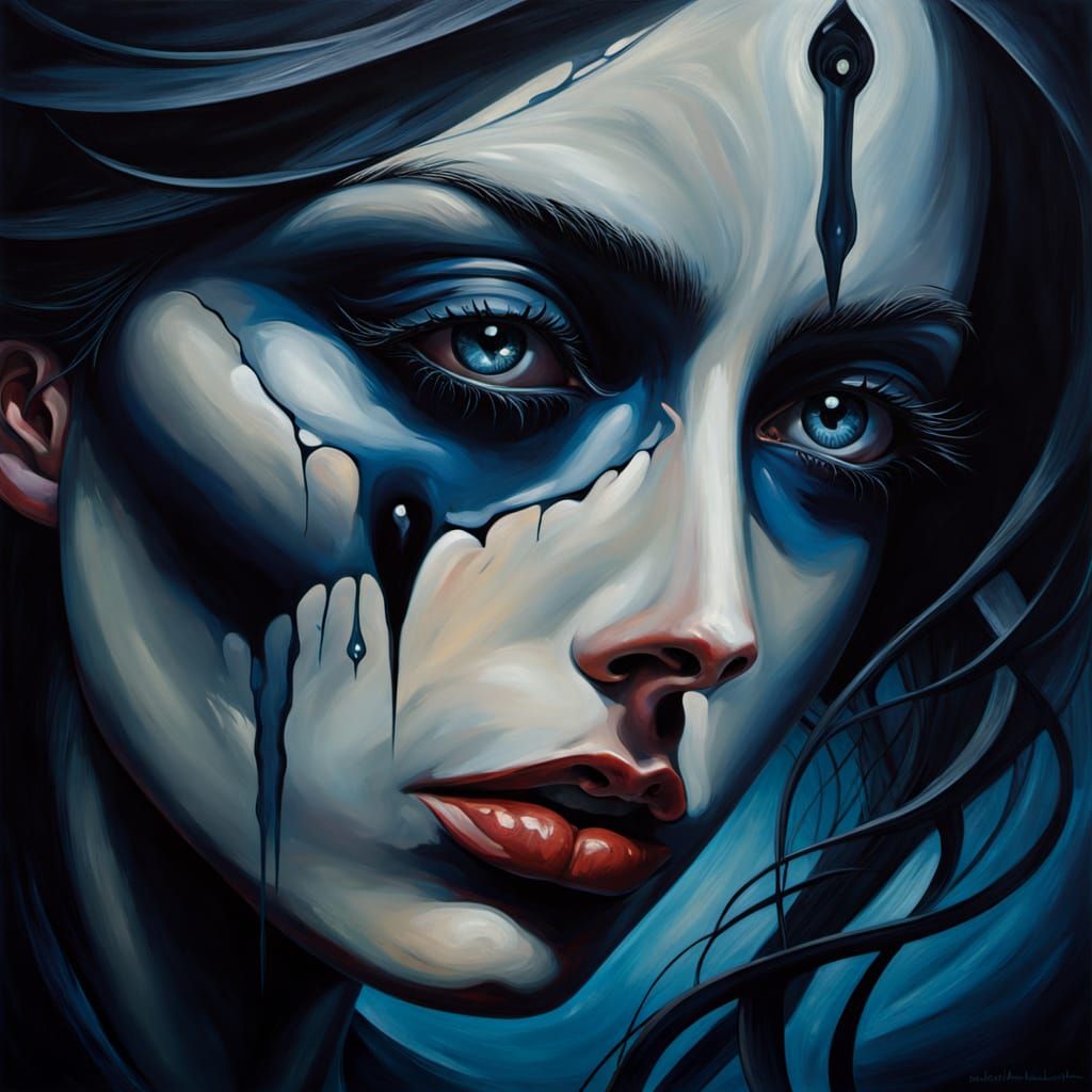 Haunting Surrealist Oil Painting of Guilt and Self-Sabotage