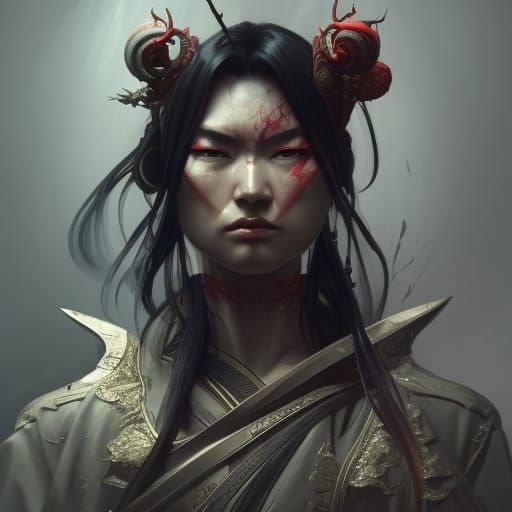 Demonic Samurai Portrait in Hyperdetailed Style