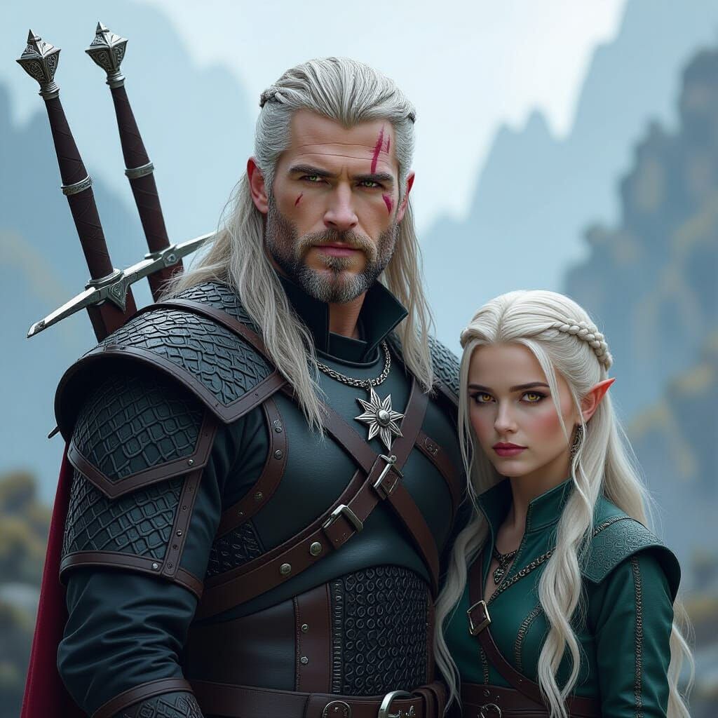 Geralt and Ciri in Medieval Landscape Art