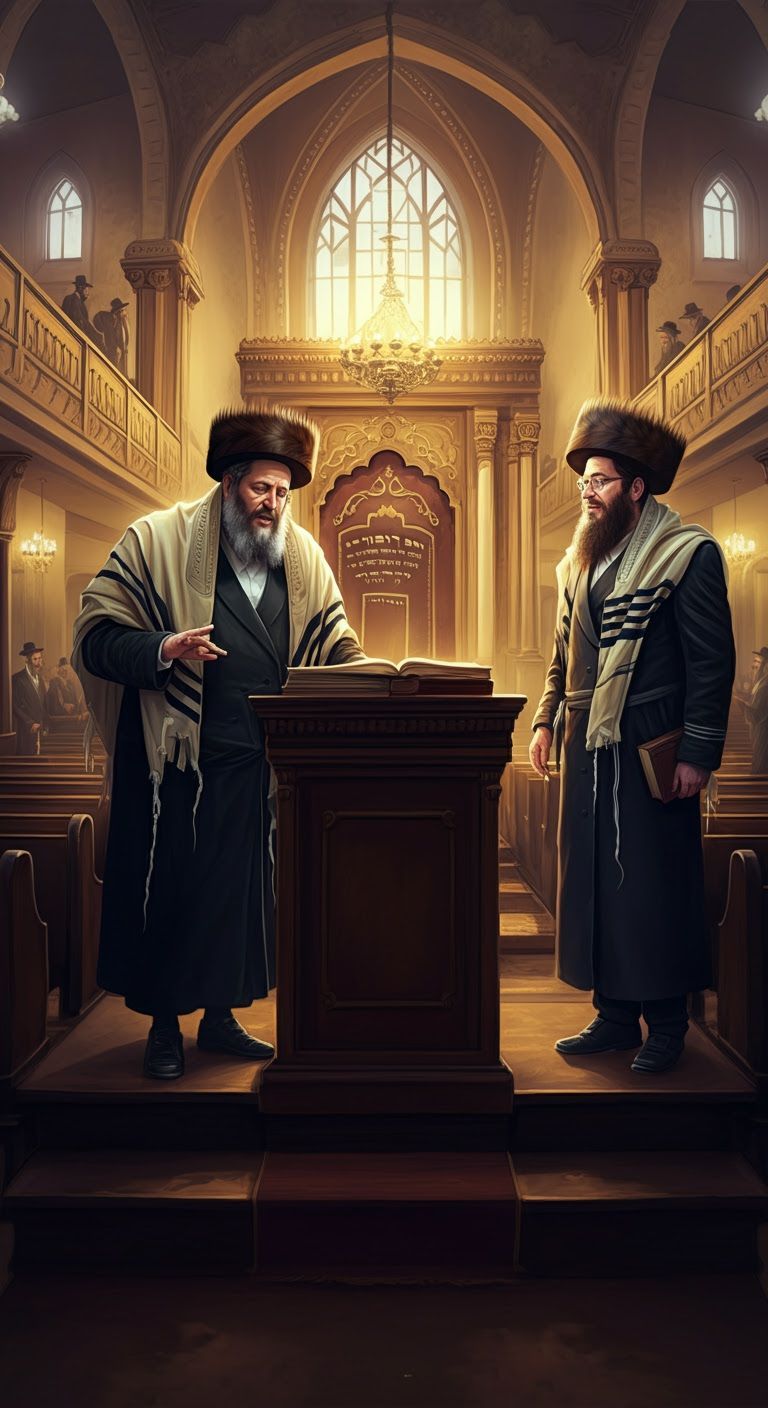 Hasidic Synagogue Scene: Gabbai and Oleah Near Bimah