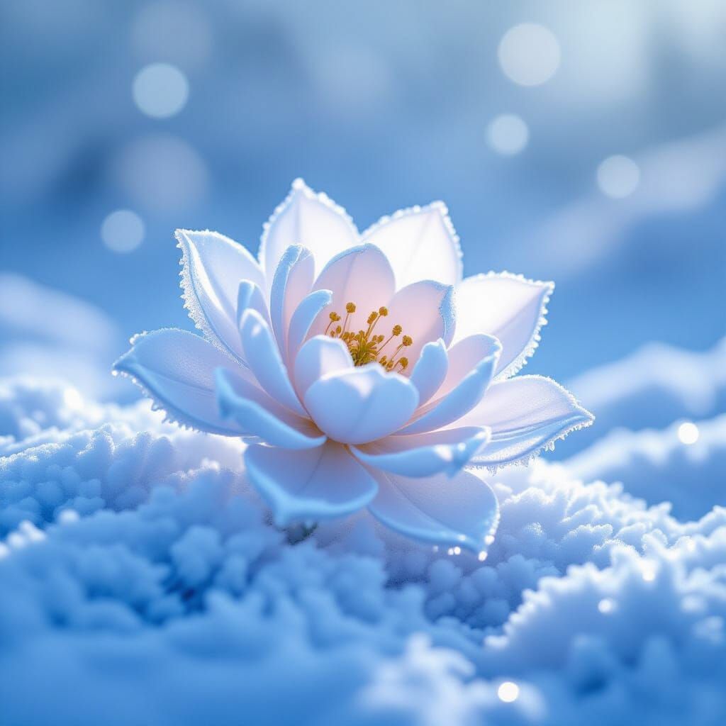 Ethereal Ice Flower Blooms in Luminous Snowscape