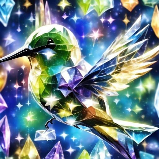 Rainbow Tim Burton Hummingbird in Lush Garden