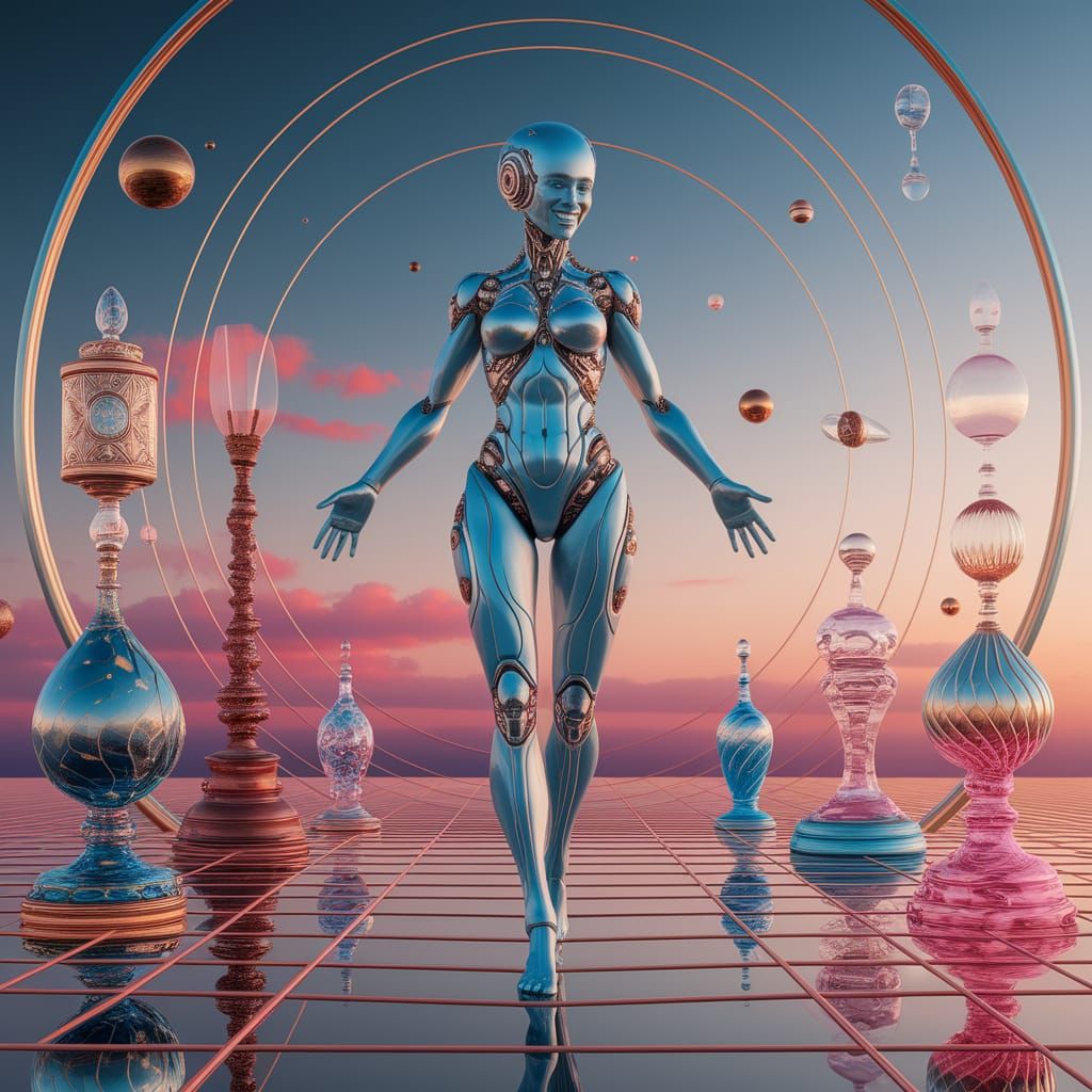 Surreal Futuristic Dancer in a Rosy Dawn Atmosphere
