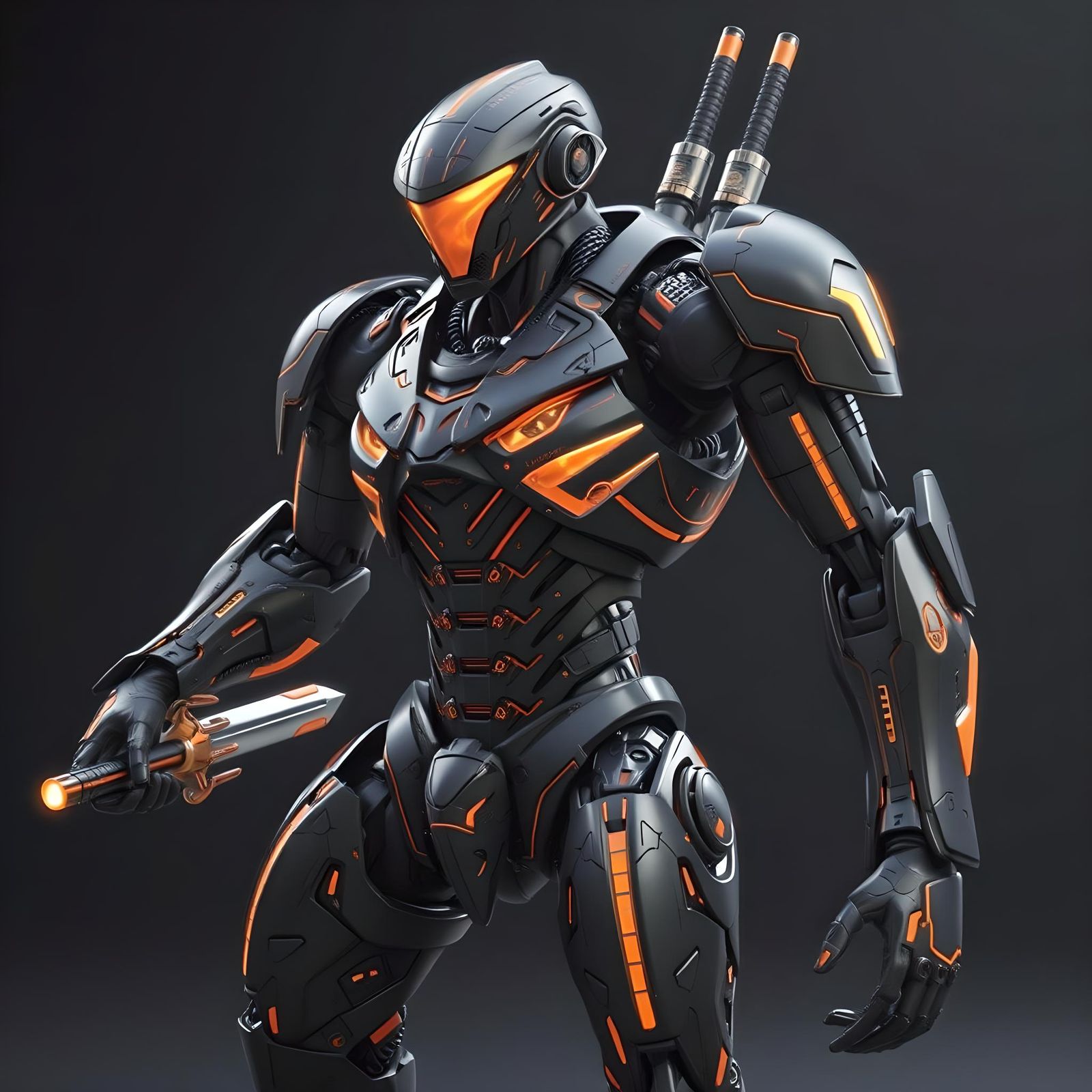 Organic Humanoid Mech with Glowing Katana