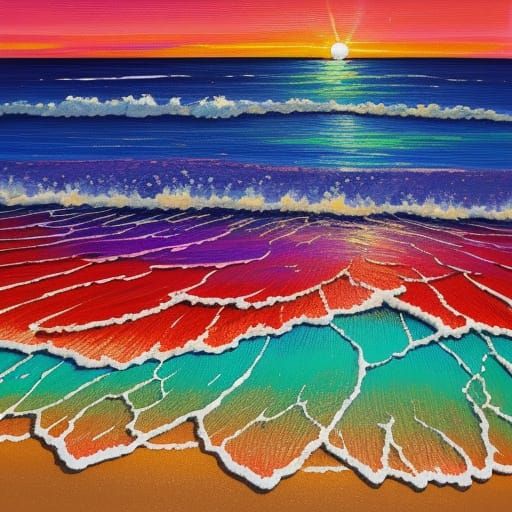 Iridescent Cylinders on Beach in Fauvist Style
