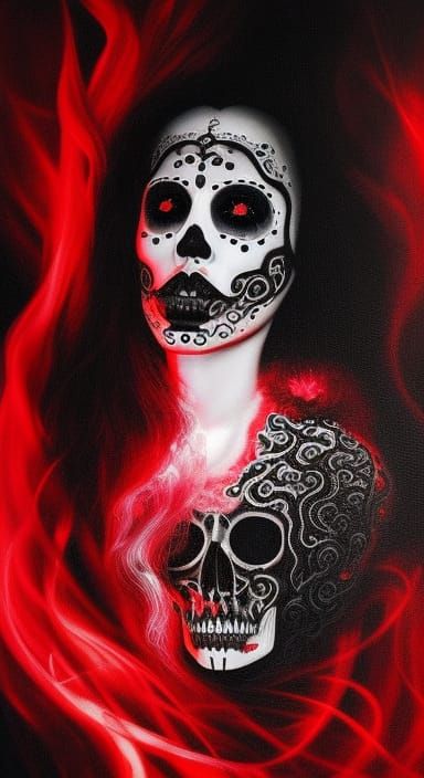 Dark Gothic Horror Portrait: Pregnant Leech Maiden in Red