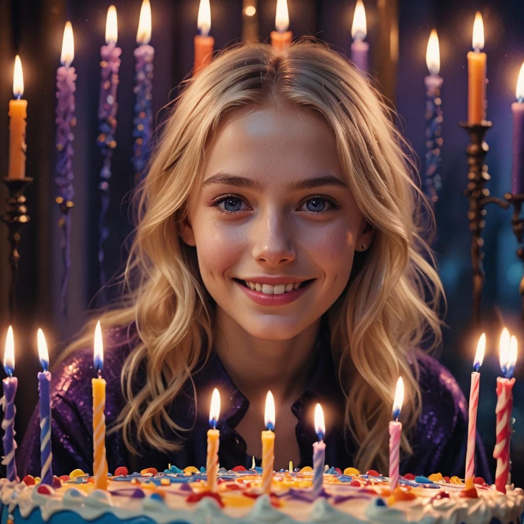 Smiling Girl with Birthday Cake, Matte Painting