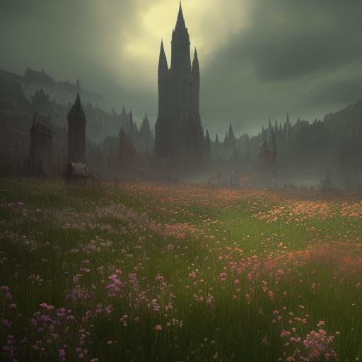 High Gothic Spring Flower Meadow Concept Art