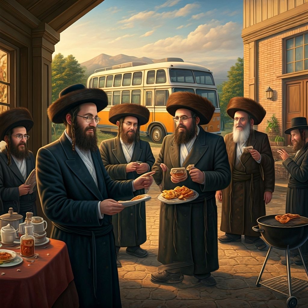 Hasidic Group Trip in Hyperrealistic Oil Painting