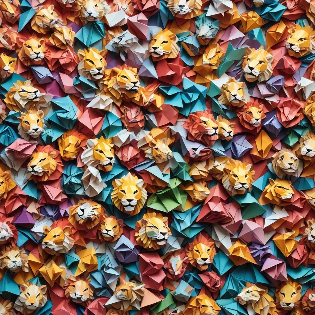 Colorful Origami Lions Papercraft Macro Photography