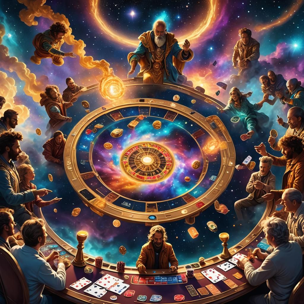 Cosmic Gods Play Poker in Astral Fantasy Art
