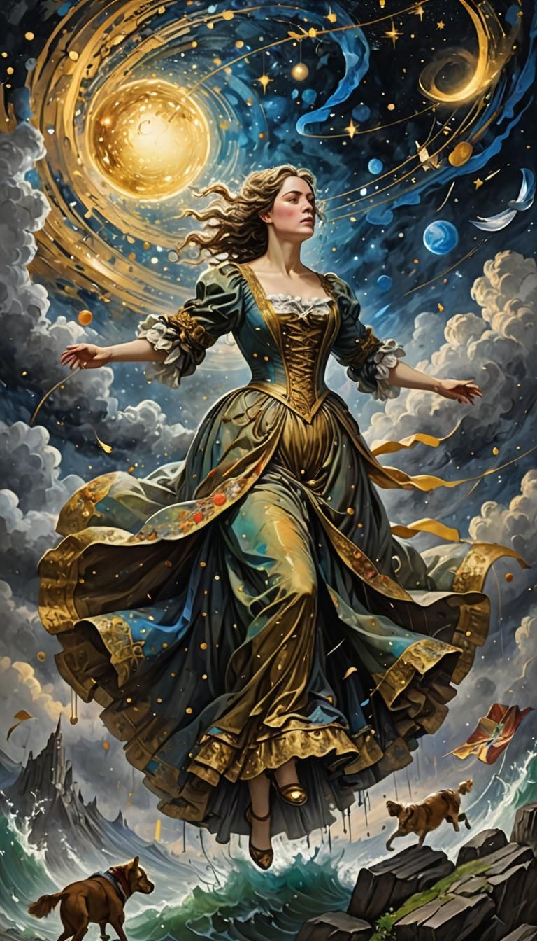 Woman Musician in Starry Landscape: Expressionist Digital Ar...