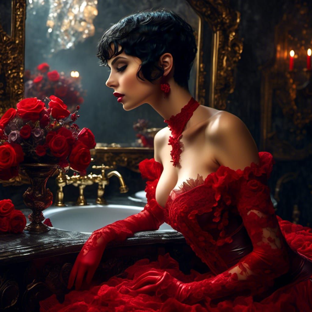 Italian Woman in Red Latex: Gothic Art Style