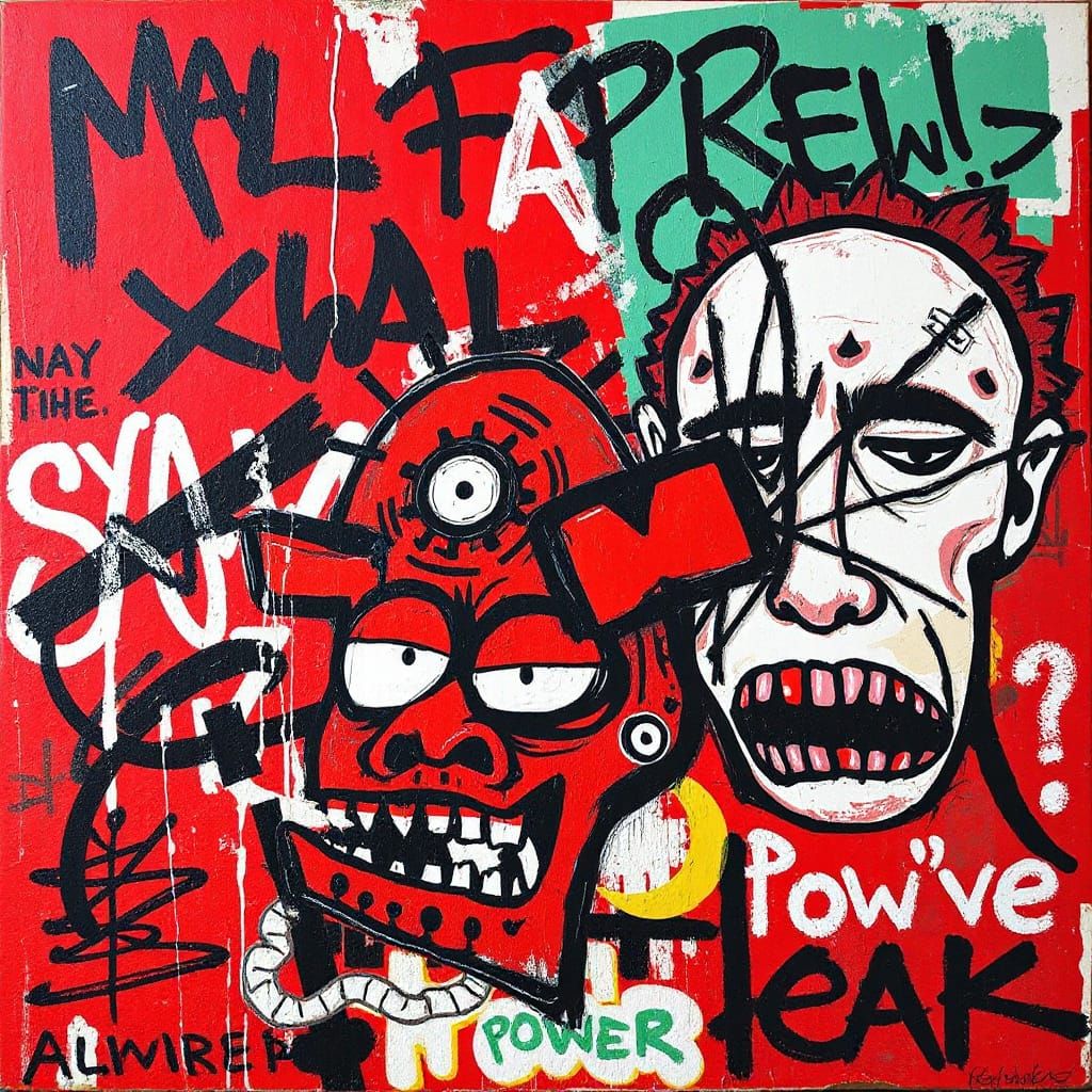 Chaotic Graffiti Art with Bold Scribbles in Basquiat Style