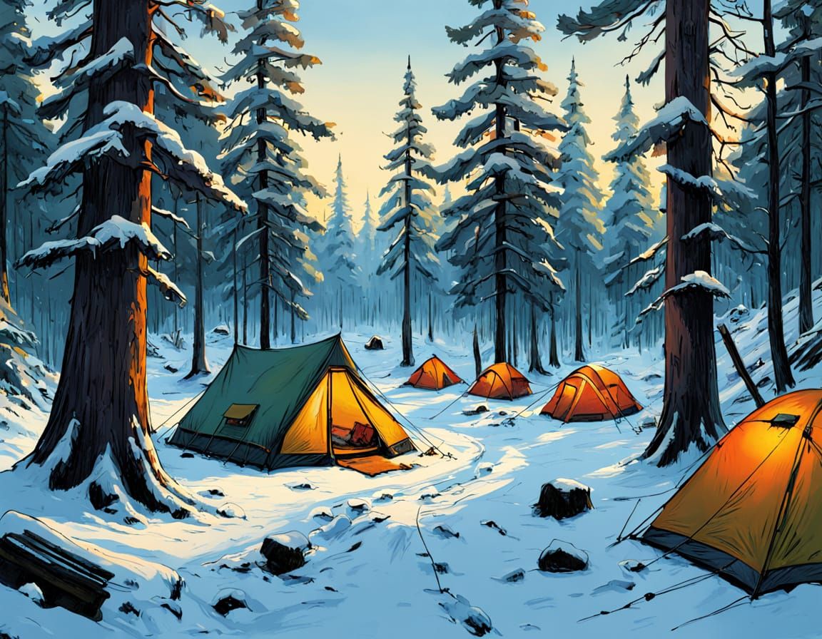 Winter Wonderland of Youthful Joy in Snowy Forest