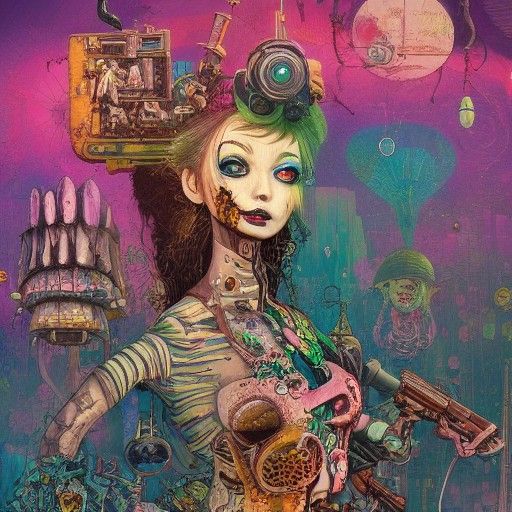 Lisa Frank Steampunk Zombie Twins in 8k