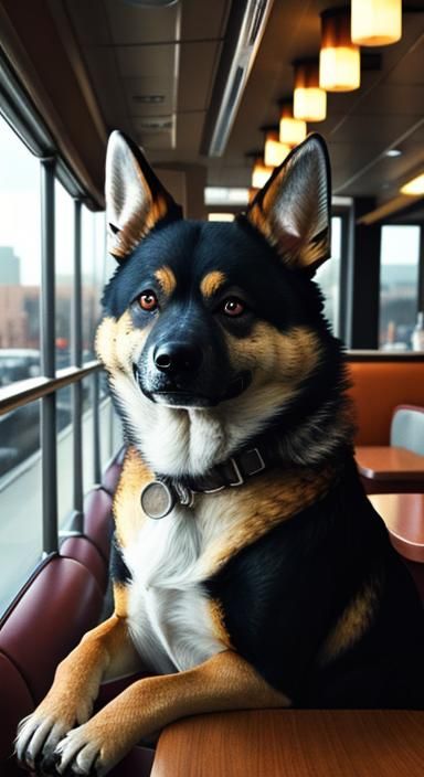 Cartoon Dog at Diner in Cinematic Style