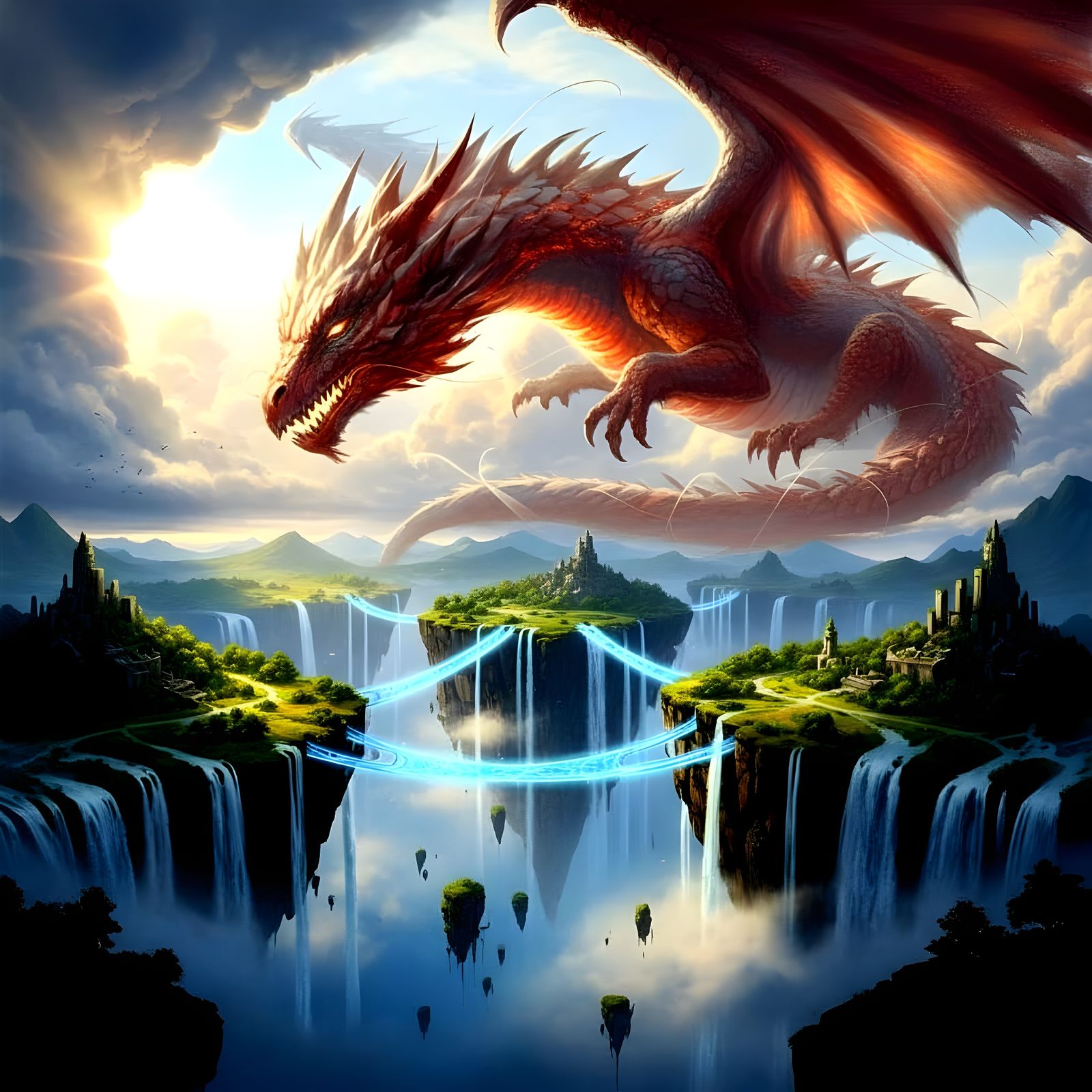 Colossal Cloud Dragon Over Floating Islands