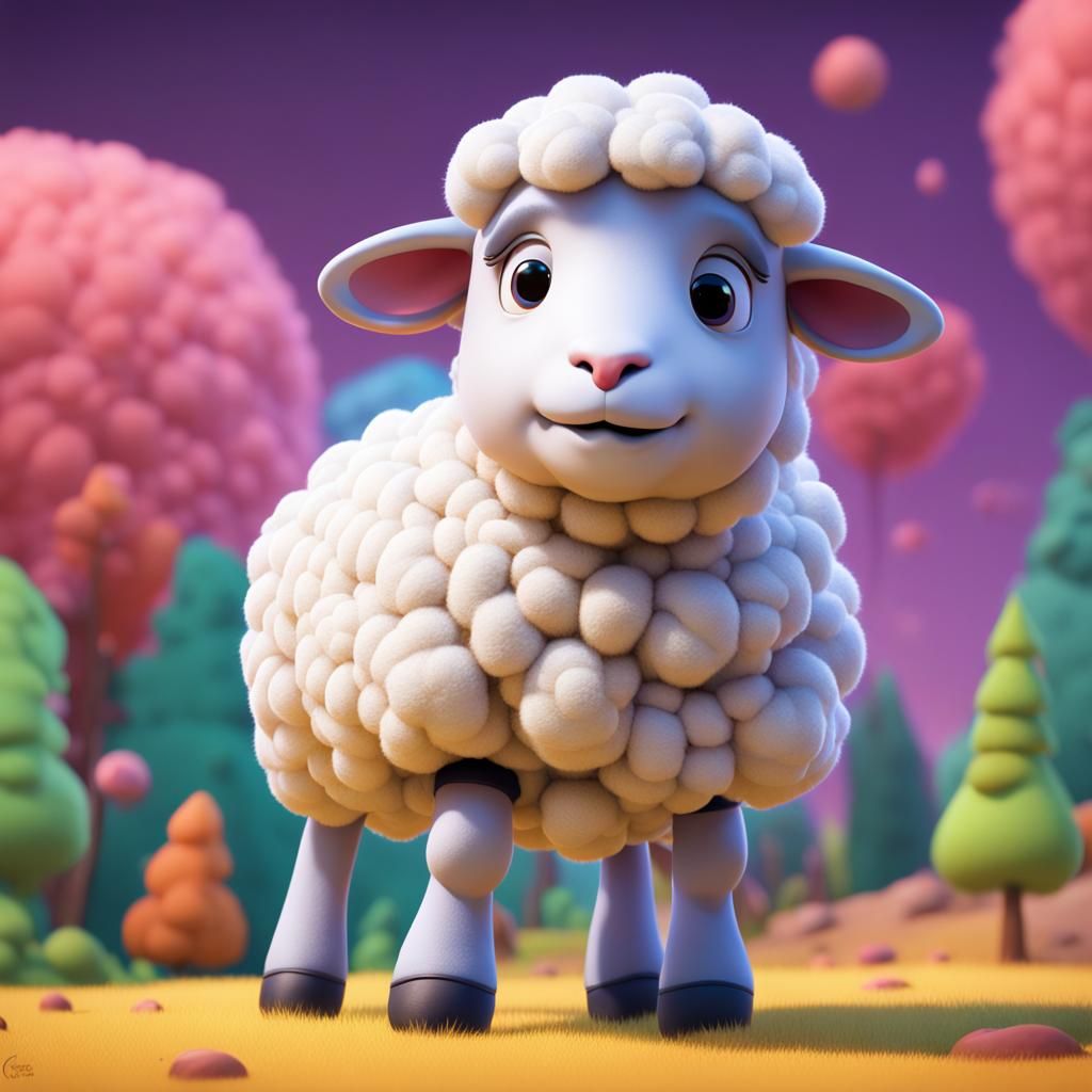Fluffy Sheep in Pixar-Style 3D Rendering