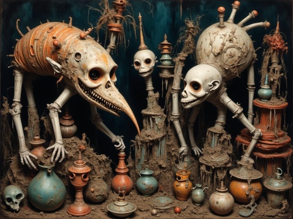 Madpotters' Bizarre Art as Detailed Oil Painting