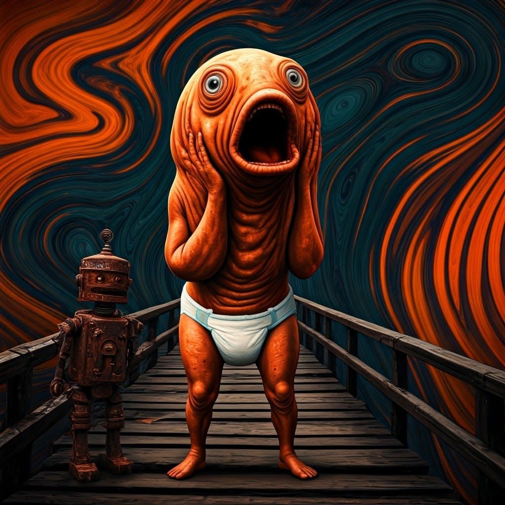 An intensely emotive anthropomorphic screaming blobfish wear...