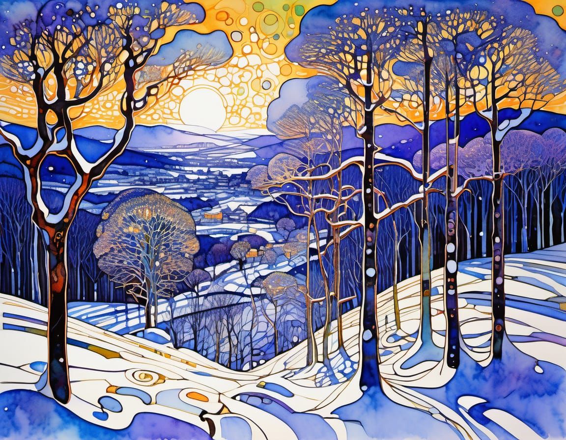 Intricate Winter Scene Inspired by Klimt and Hanson