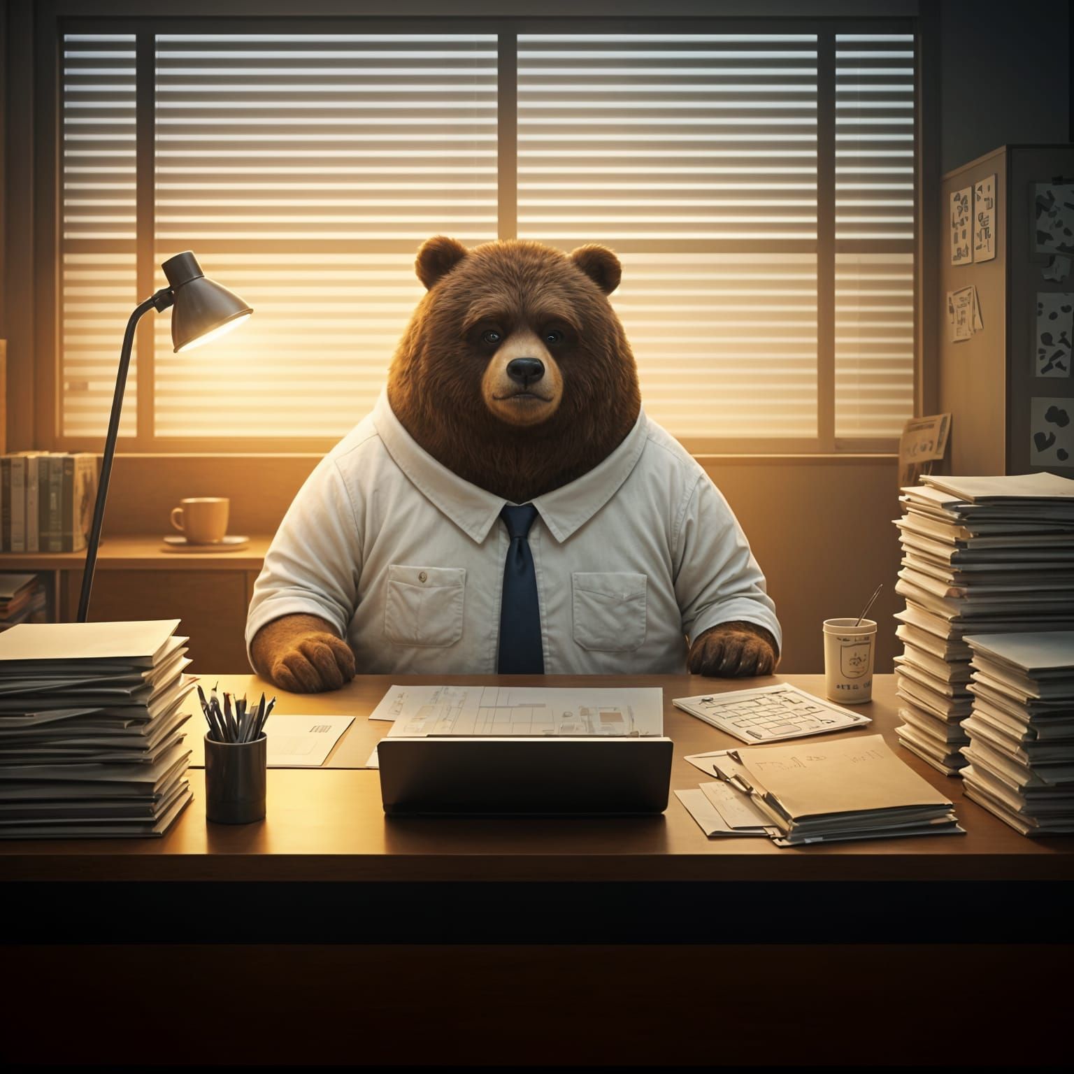 Bears in Office: Clipart-Style Digital Illustration