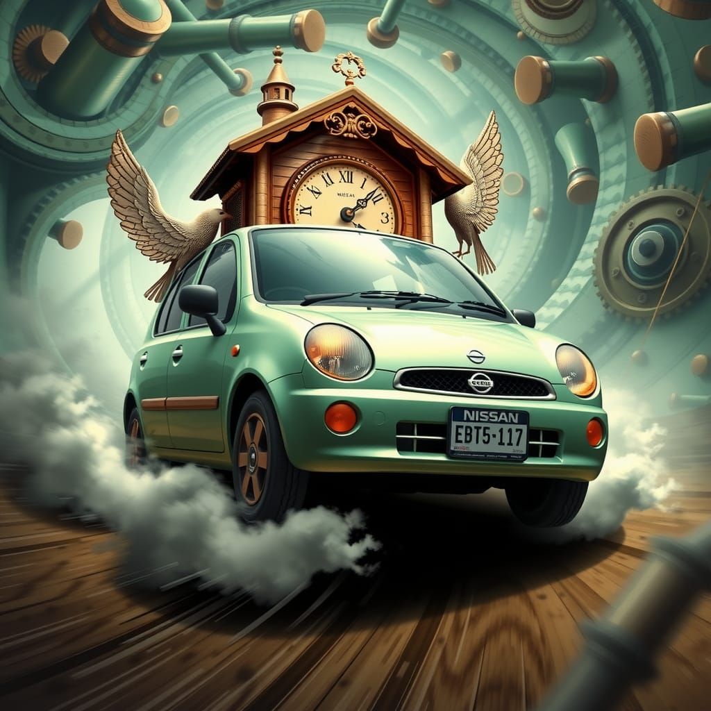 Steampunk Time-Traveling Car in Miyazaki Style