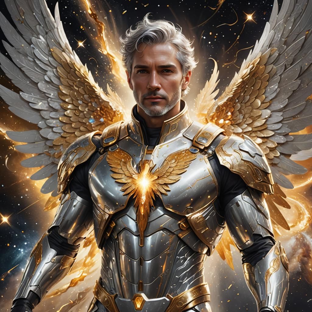 Angelic Silver Figure in Space Fantasy Art