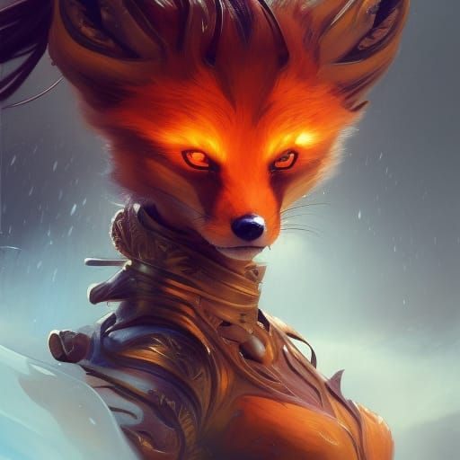 Fantasy Fox Warrior Portrait in Digital Art Style