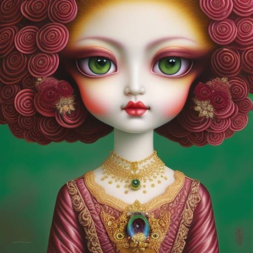 Girl with Burgundy Hair in Surrealist Style