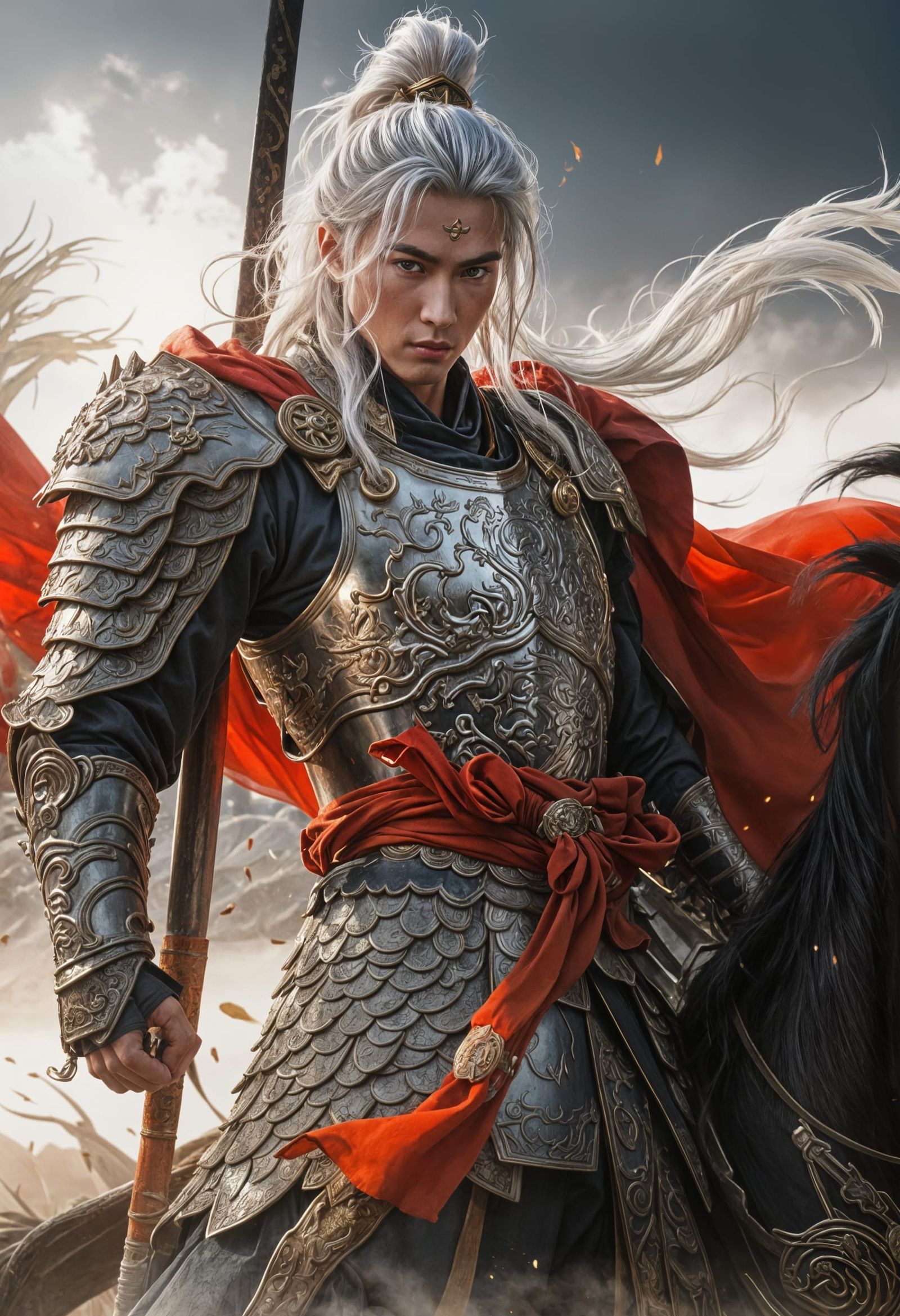 Young White-Haired Warrior in Chinese Style
