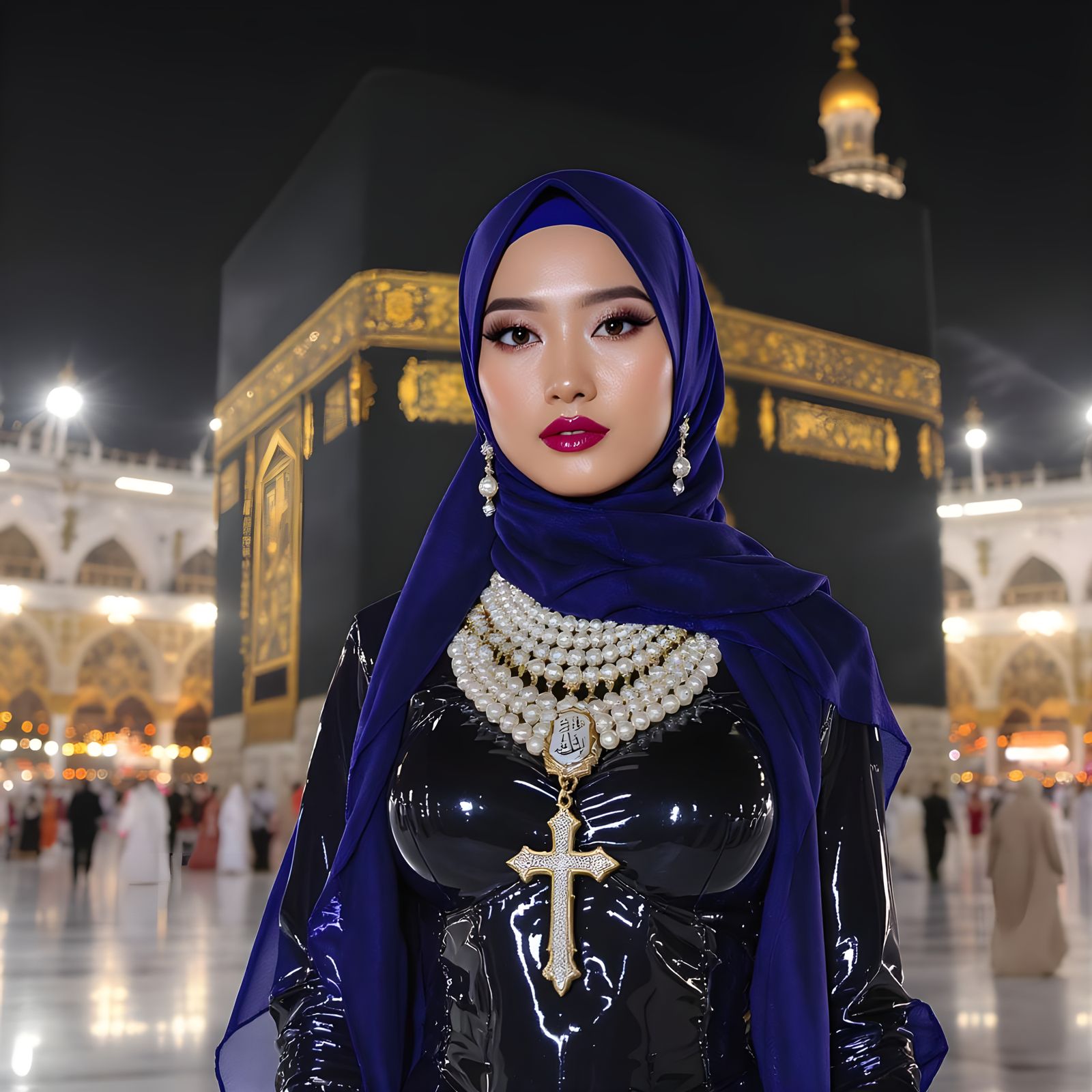 Woman in Hijab at Ka'bah, Futuristic Elegance