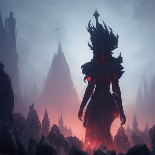 Dark Fantasy Kneeling Scene in Style of Alphonse Mucha