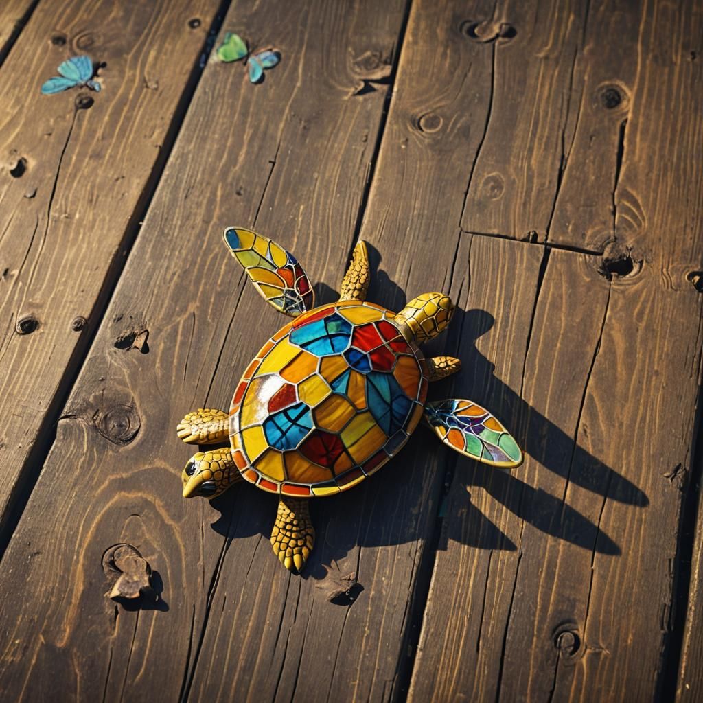Whimsical Toy Turtle with Stained Glass Wings