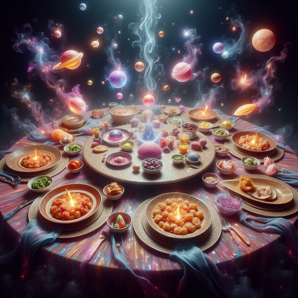 Magical Floating Feast Table in Painterly Fantasy Style