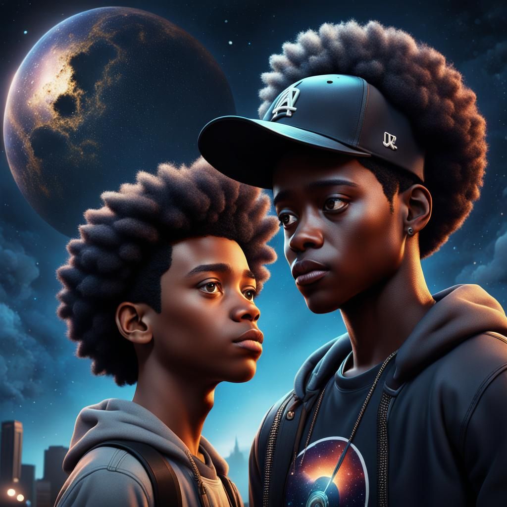 Two Boys Gaze at Night Sky: Fantasy Concept Art