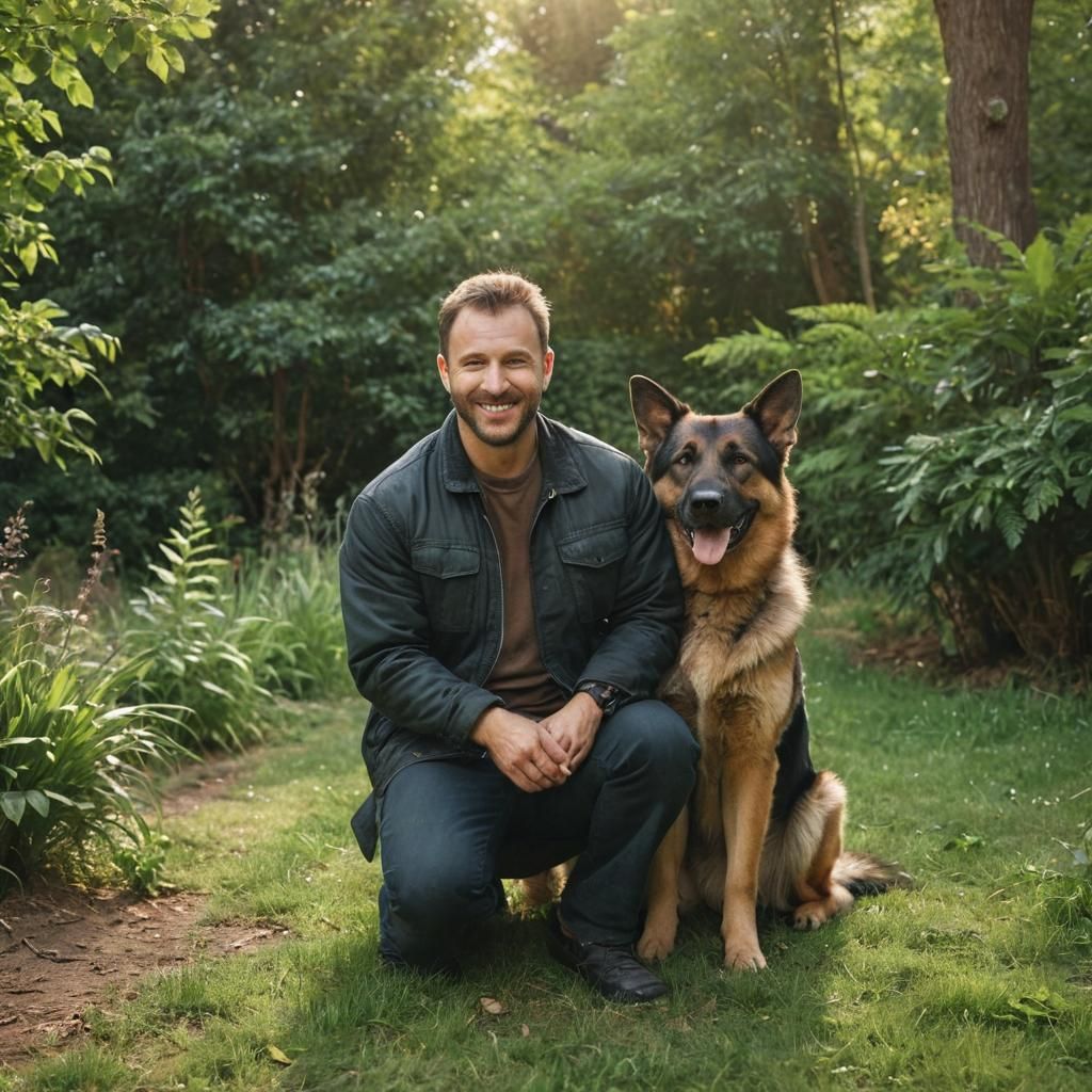 Man and Dog Portrait in Natural Light