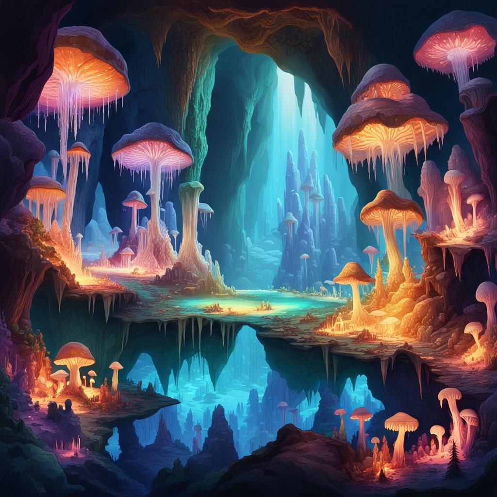 Subterranean Fantasy World with Crystalline Structures