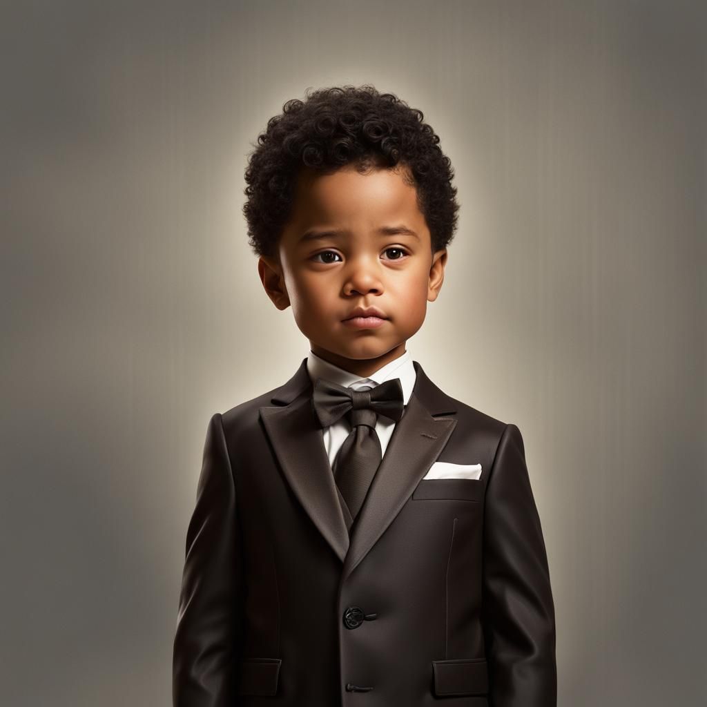 Chubby Boy in Suit: Hyperdetailed Digital Portrait