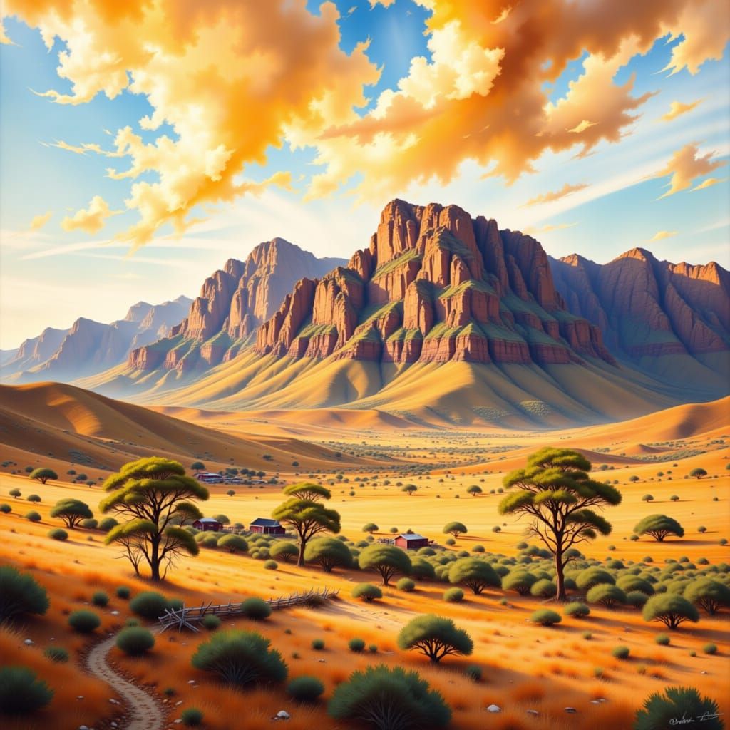 Drakensberg Mountains in Gouache Style