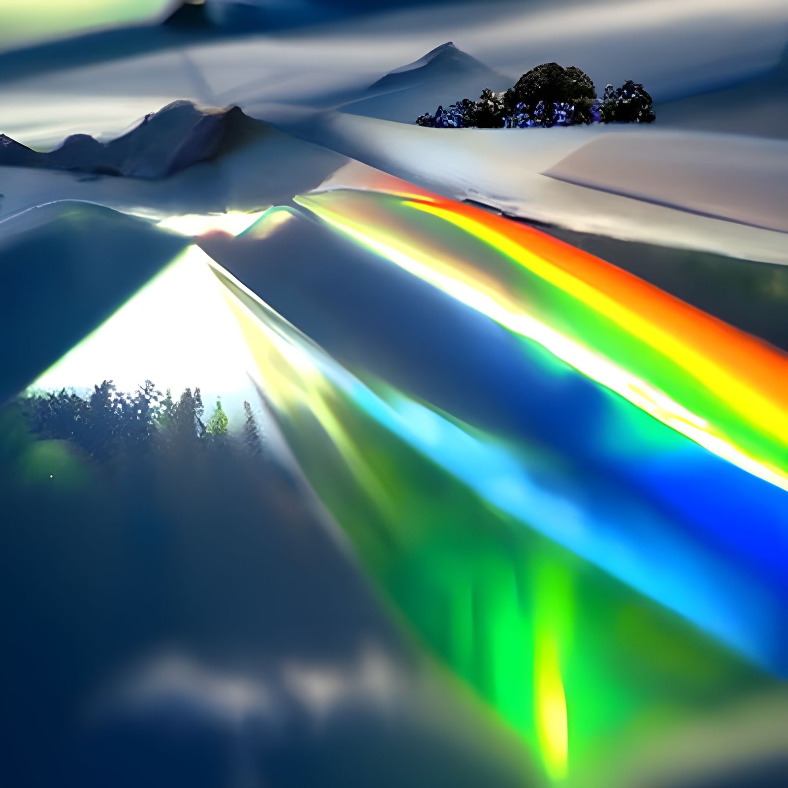 Crystalline Landscape Refracting Rainbow Light