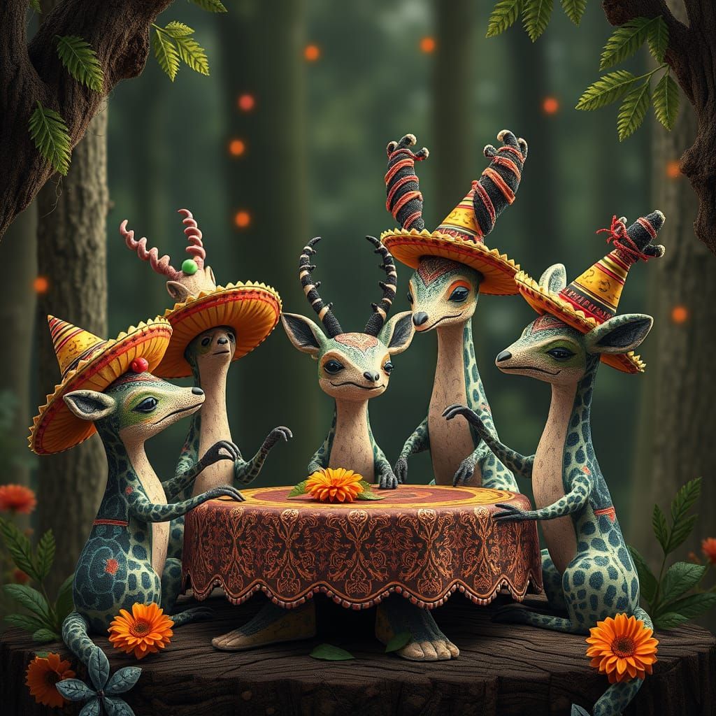 Festive Forest Alebrijes Fiesta with Sombreros