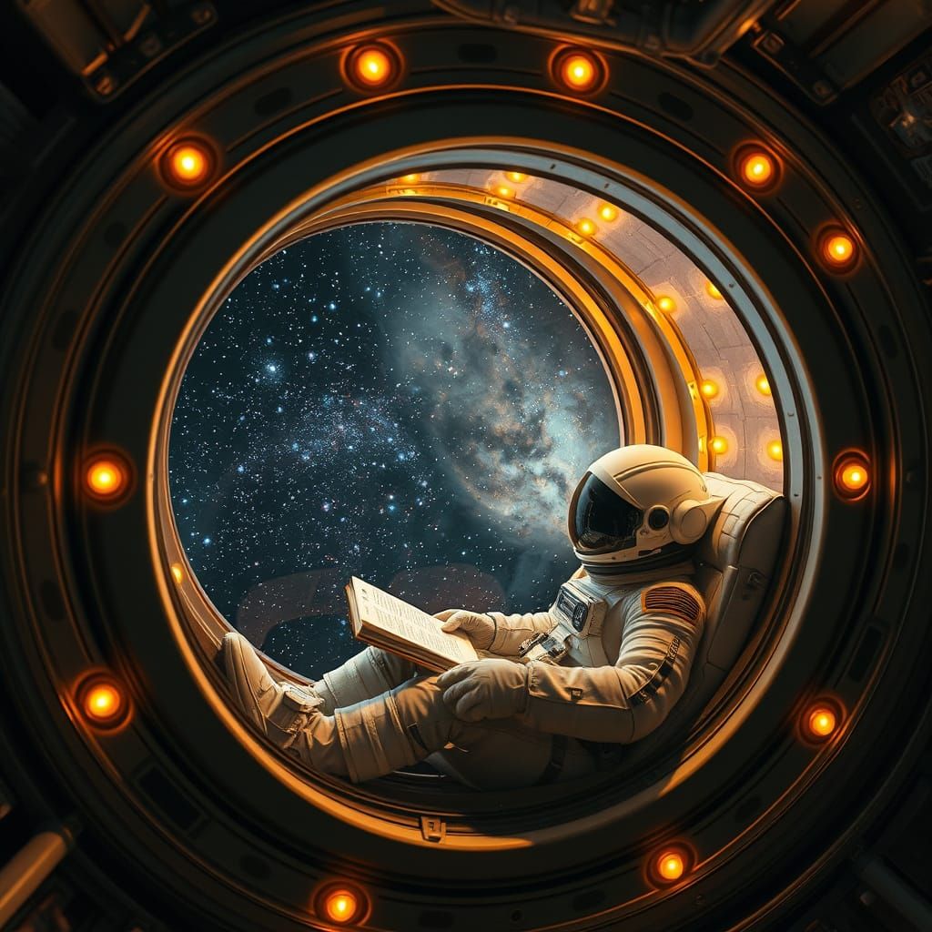 Cozy Spaceship Reading Nook with Galactic View